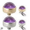 14K Gold internally threaded dermal top ball with 4mm Amethyst Cabochon