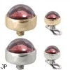 14K Gold internally threaded dermal top ball with 4mm Garnet Cabochon