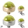 14K Gold internally threaded dermal top ball with 4mm Peridot Cabochon