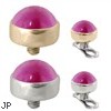 14K Gold internally threaded dermal top ball with 4mm Ruby Cabochon