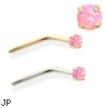 14K Gold L-shaped Nose Pin with 2mm Round Pink Opal