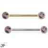 14K Gold Nipple Ring with Bezel Setting Alexandrite Gems, 14 Ga