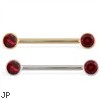 14K Gold Nipple Ring with Bezel Setting Garnet Gems, 14 Ga