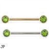 14K Gold Nipple Ring with Bezel Setting Peridot Gems, 14 Ga