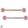 14K Gold Nipple Ring with Bezel Setting Pink Tourmaline Gem, 14 Ga