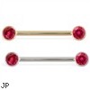 14K Gold Nipple Ring with Bezel Setting Ruby Gems, 14 Ga