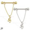 14K Gold nipple ring with dangling cursive initial G