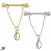 14K Gold nipple ring with dangling cursive initial O