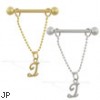 14K Gold nipple ring with dangling cursive initial Z, 14 ga