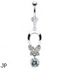 Belly ring with dangling butterfly bow and gem