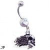 Belly Ring with Dangling Flaming Skull