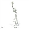 Belly ring with dangling hearts on chains