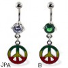 Belly ring with dangling jamaican peace sign