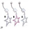 Belly ring with dangling jeweled crooked star