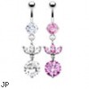 Belly ring with dangling jeweled pedals and gem