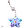 Belly ring with dangling murano style rubber jeweled star
