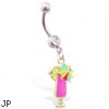 Belly ring with dangling pink drink