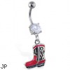 Belly ring with dangling red boot