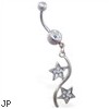 Belly ring with double pave jeweled star dangle