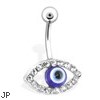 Belly Ring With Gem Paved Eye & Blue Iris