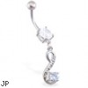 Belly ring with jeweled swirl dangle with gem