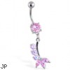 Belly Ring with Pretty Pink Dangle