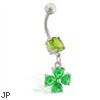 Belly ring with small dangling jeweled four leaf clover