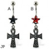 Belly ring with star and dangling ankh