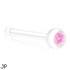 Bioplast Nose Bone with Pink Gem, 20 GA