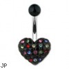 Black Heart Navel Ring With Multi-Colored Gems