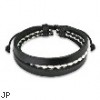 Black Leather Bracelet With Black & White 2 Tone Braided Center