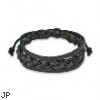 Black Leather Bracelet With Double Strings Weaved Center