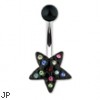 Black star navel ring with multi-colored gems