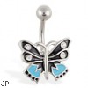 Blue and black butterfly belly ring