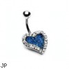 Blue denim jeweled heart navel ring