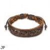 Brown Leather Bracelet With Double Strings Weaved Center