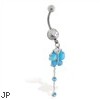 Butterfly Belly button ring with dangling jeweled chains