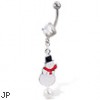 Christmas Belly Button Ring with Dangling Snowman