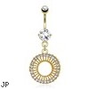 Circle with Gem Paved Edge Dangle Gold Tone Navel Ring