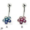 Colored 5-petal flower belly button ring with gems