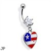 Dangling Epoxy Heart Shaped American Flag Belly Ring