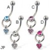 Door knocker belly button ring with jeweled heart