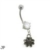 Double jeweled belly ring with dangling flower