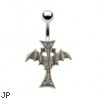 Gothic cross with wings navel ring