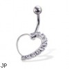 Half-jeweled hollow heart belly button ring