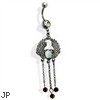 Hematite Wings with Heart Gem and Cascading Beads Dangle Navel Ring