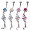 Jeweled belly button ring with dangling multi-stick charm