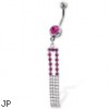 Jeweled belly button ring with rectangle jeweled dangle