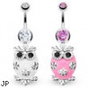 Jeweled belly ring dangling white owl