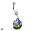 Jeweled belly ring with Dangling Barn-Scape Circle